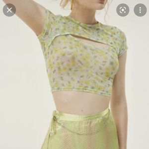 NWOT Cider Sheer Floral Green Yellow Top